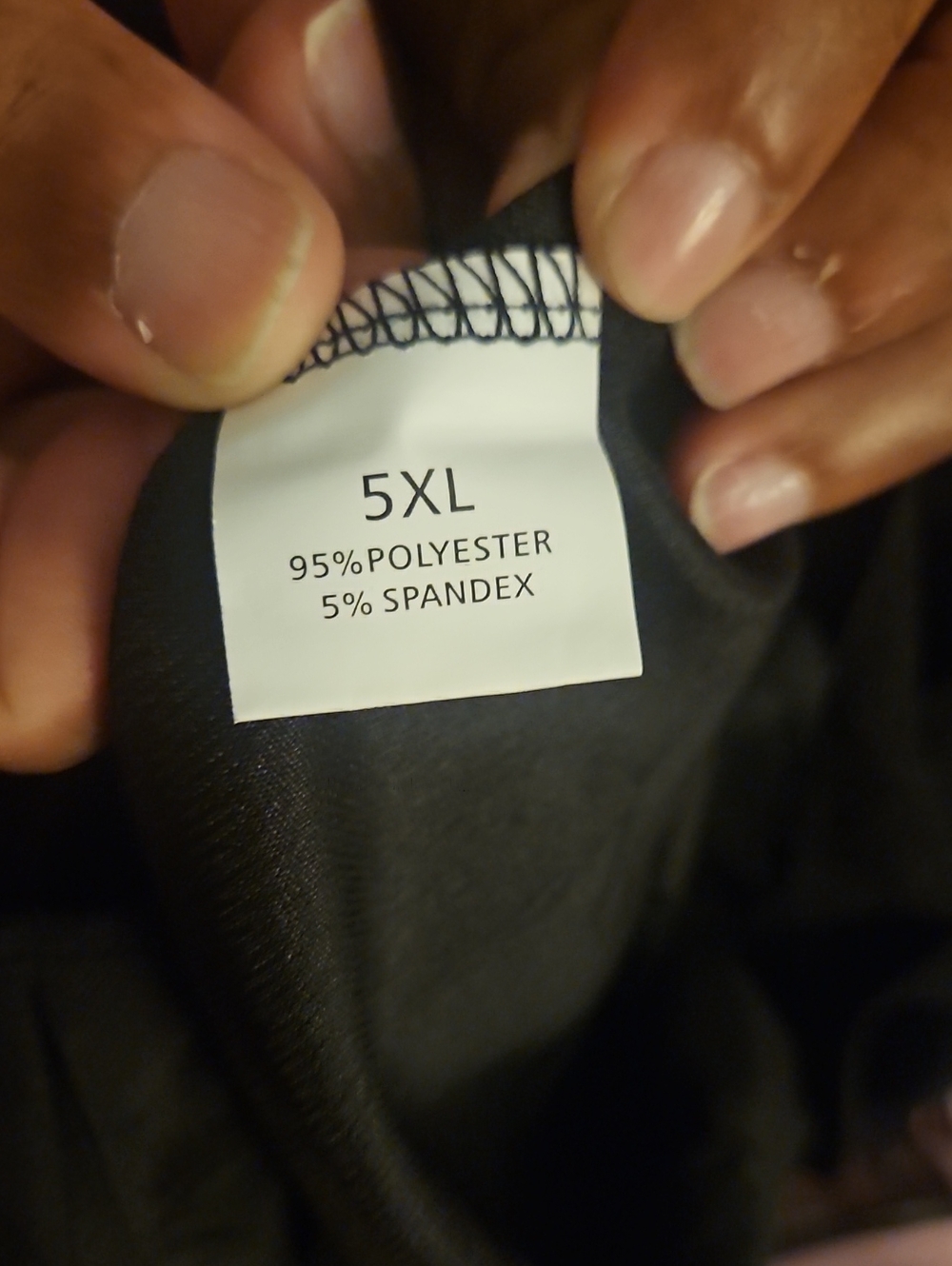 5XL Black Stretch Top Tag - 95% Polyester 5% Spandex